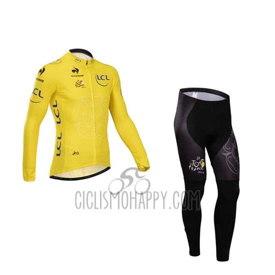Tour de France Cycling Jersey Bib Tight 2014 Men Long Sleeve Yellow